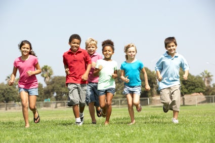 Kids running outside after school