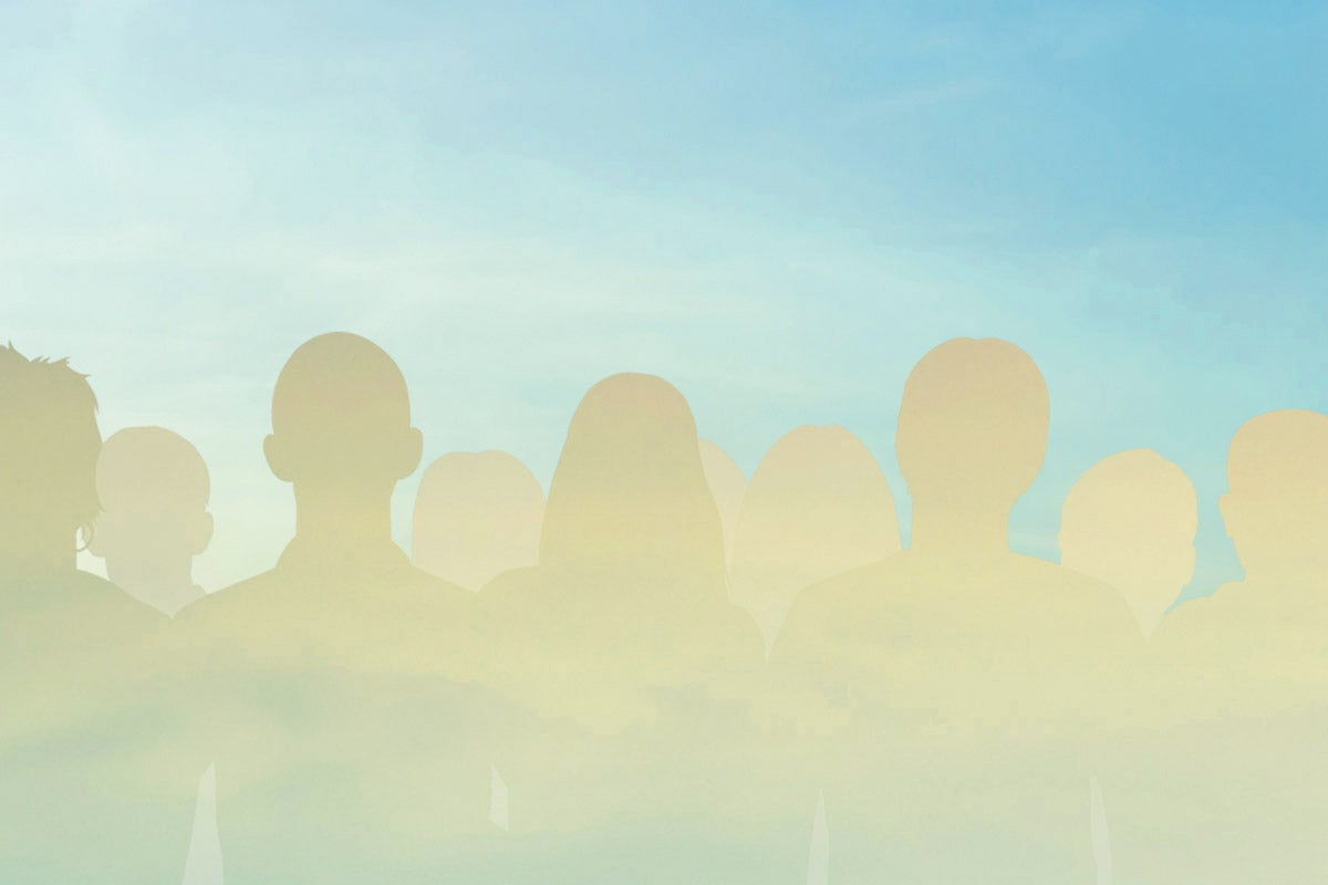 Illustration: A crowd of people silhouetted by a warm sky, filled with similar colors.