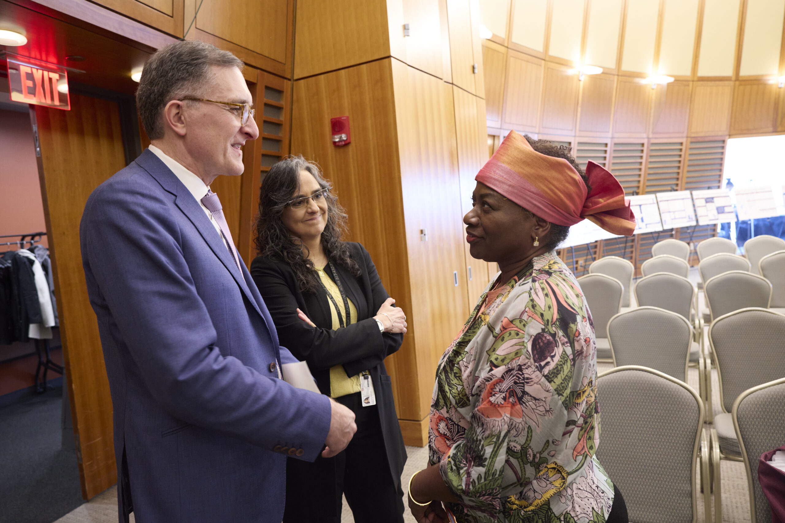 Dean Bacarelli, Department Chair Marcia Castro, and Keynote Speaker Natalia Kanem of the UN Population Fund at the 2024 Global Health Week Symposium