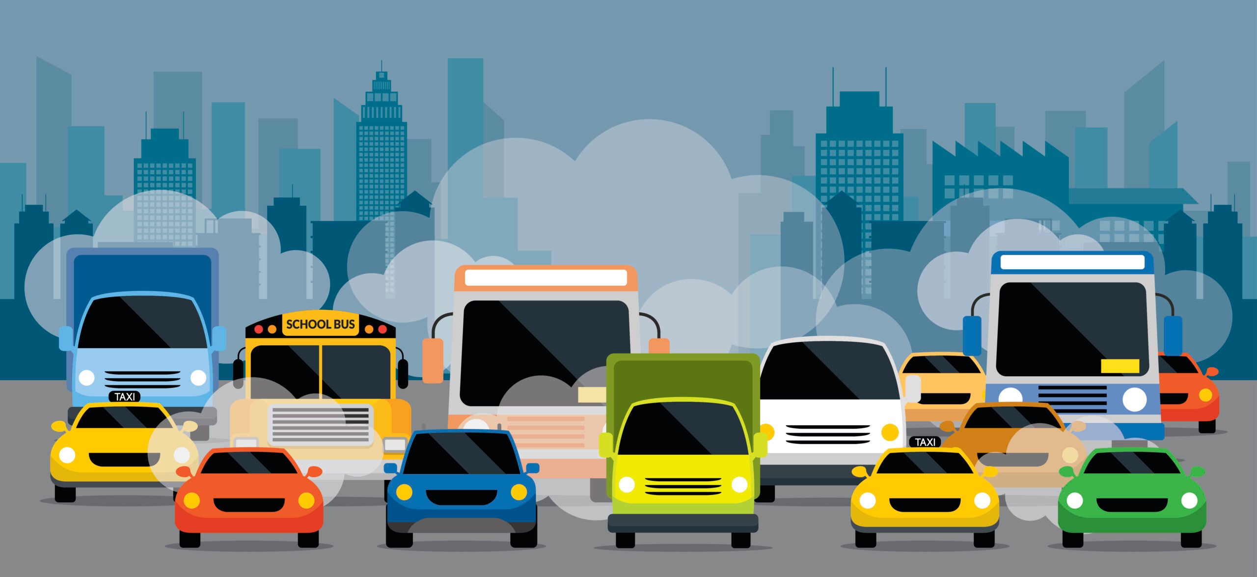Cartoon of vehicles stuck in traffic