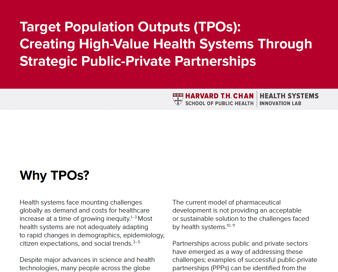 Target population outputs tpos creating high value health systems through strategic public private partnerships report