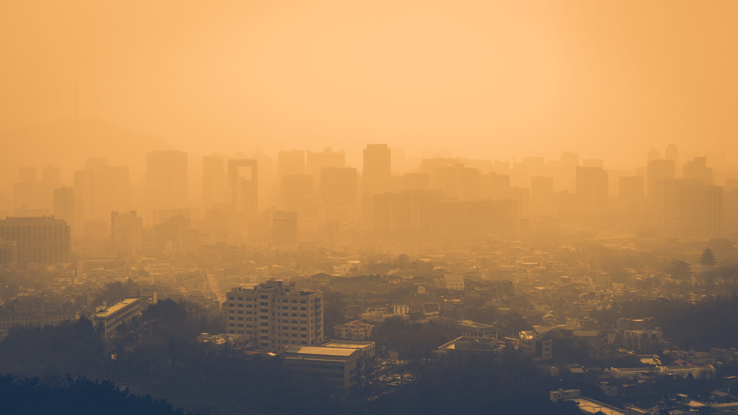 A city skyline filled with air pollution