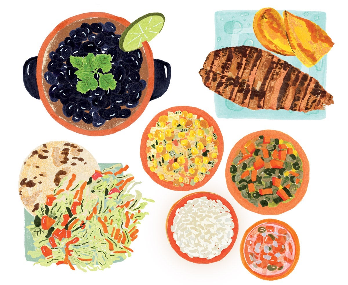 Illustration of a Costa Rican family meal