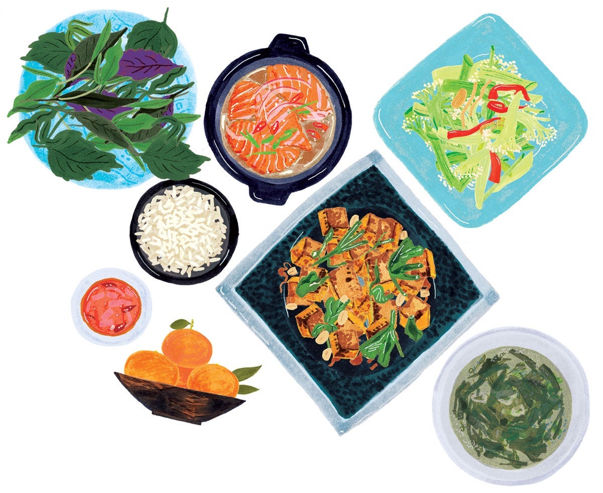 Illustration of a Vietnamese family meal