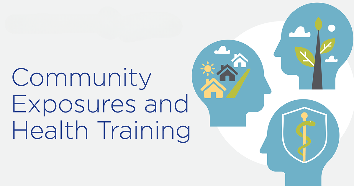 Community exposures and health training logo.