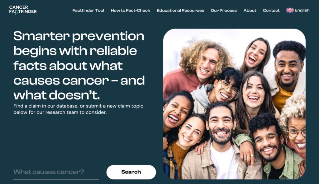 Image shows a screenshot of the Cancer FactFinder website home page.