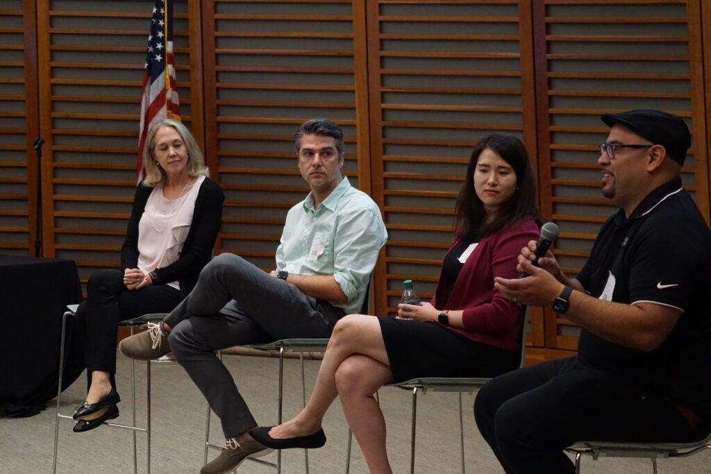 Symposium speakers (Department Alumni) during Q&A session. 