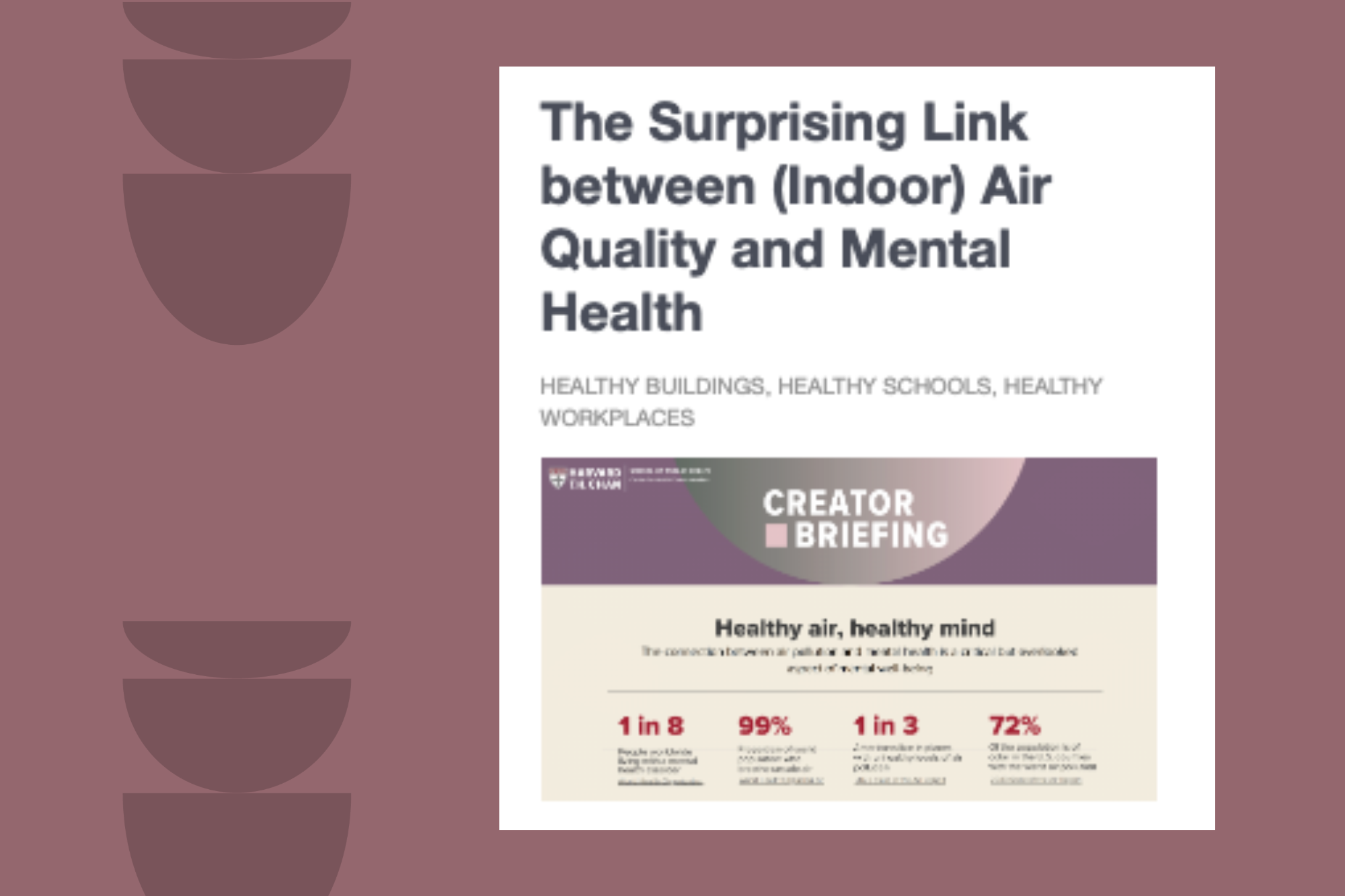 Blog post for the Harvard Healthy Building Program titled "The Surprising Link between (Indoor) Air Quality and Mental Health"