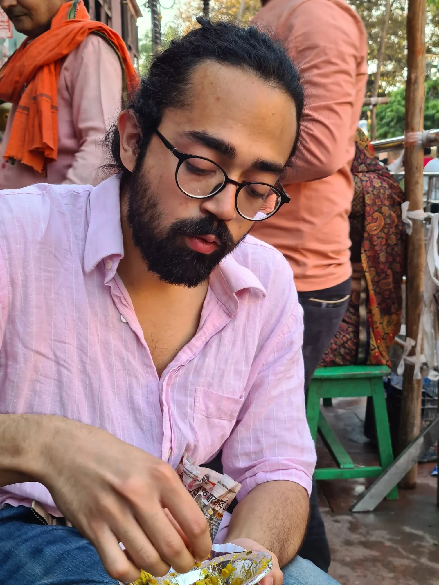 Malhar trying street food