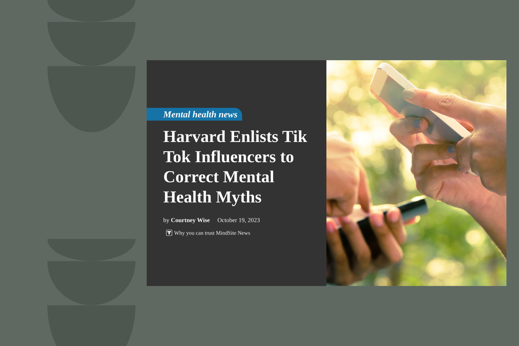 Headline in MindSite News reading "Harvard Enlists TikTok Influencers to Correct Mental Health Myths"