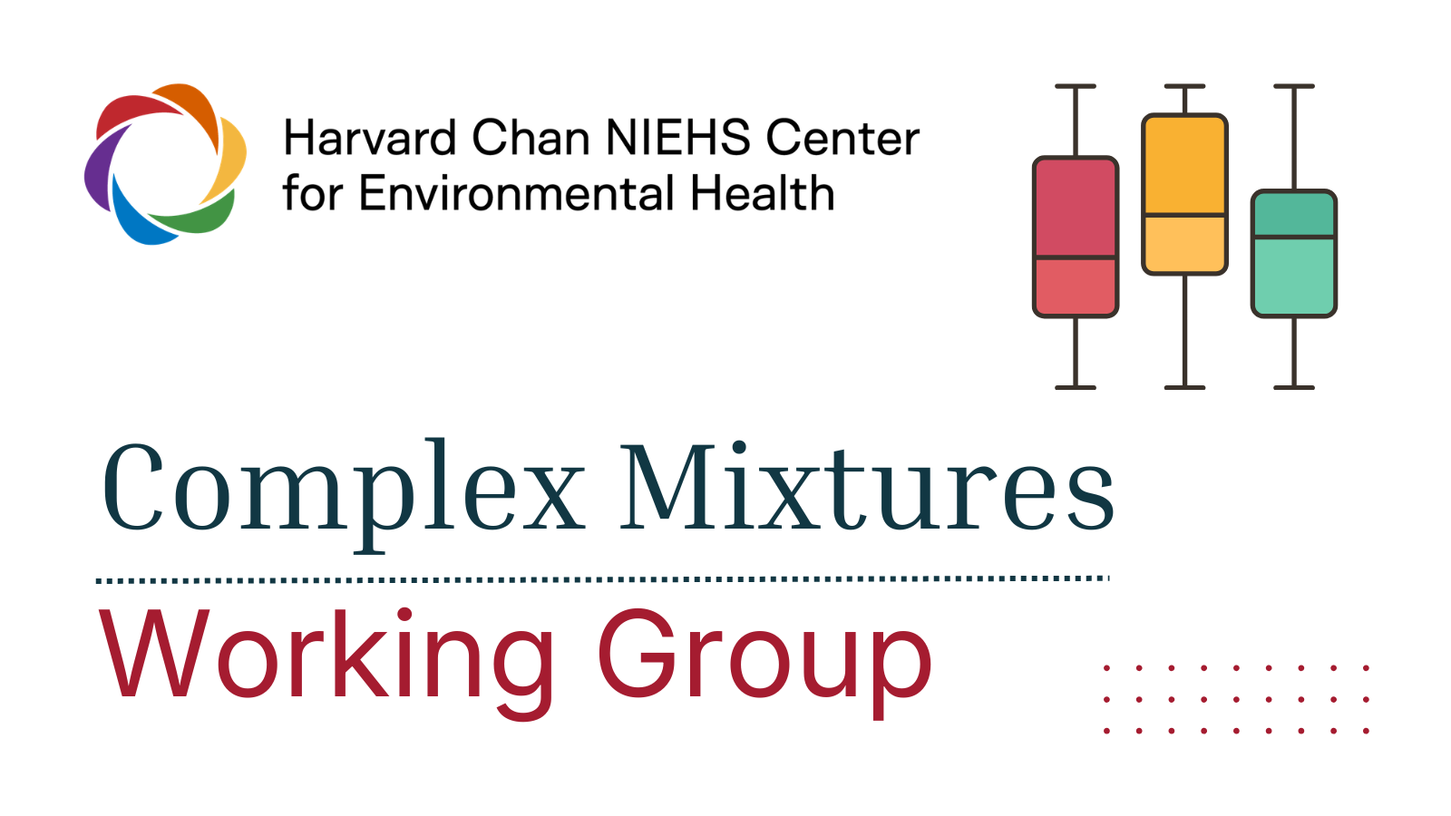 Harvard Chan NIEHS Center Complex Mixtures Working Group graphic with box plot line drawing.