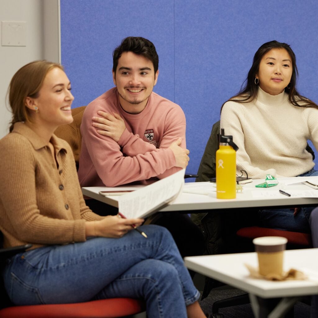 Three students enjoy their class. 