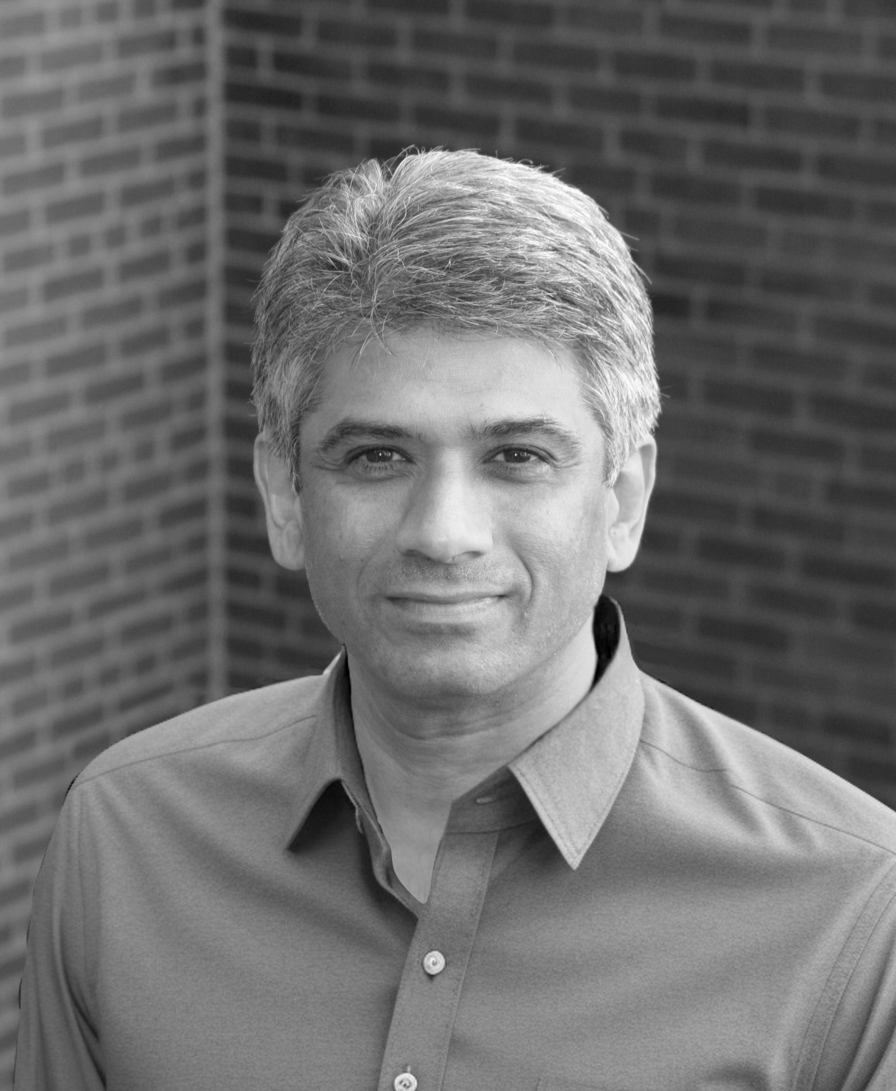 Black and white photo of a researcher