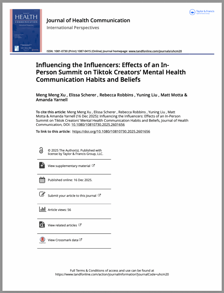 Cover of paper in the Journal of Health Communication