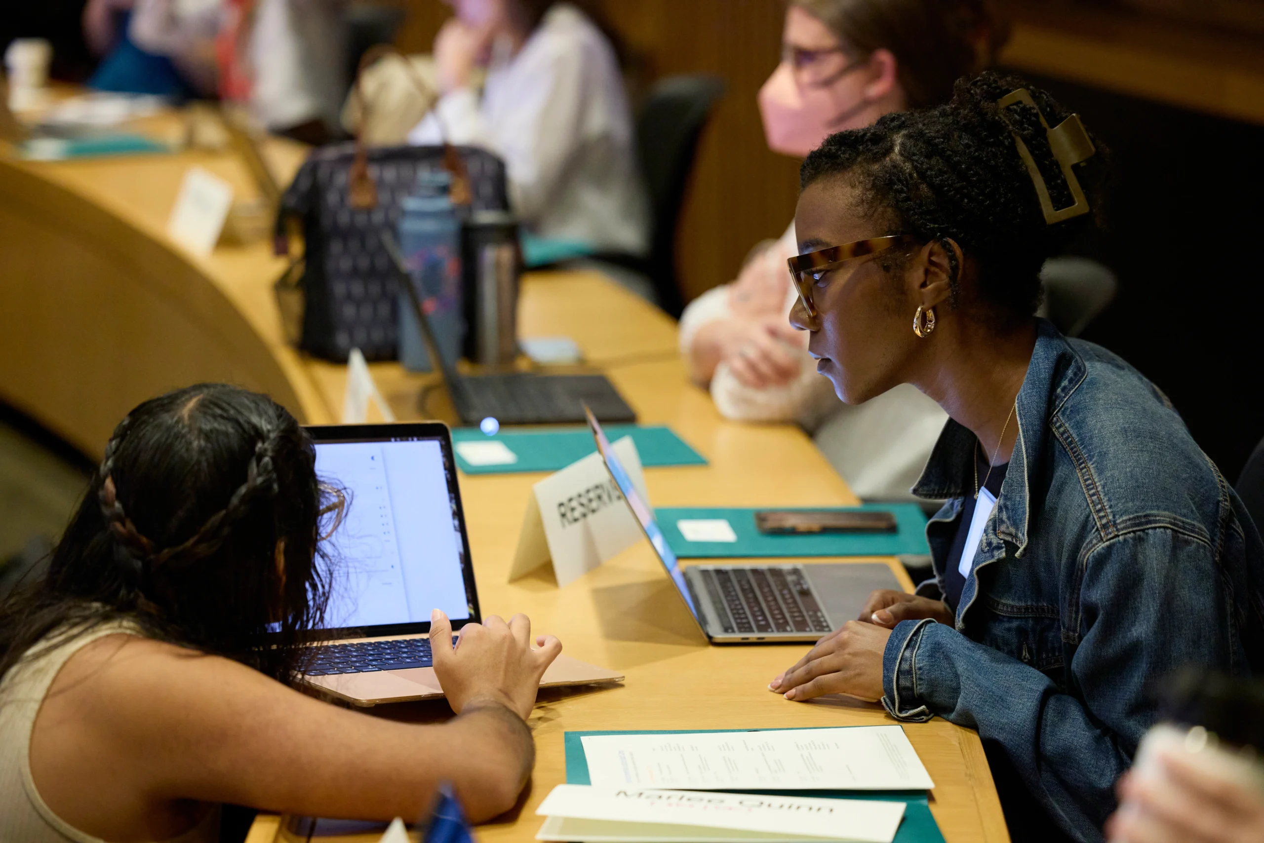 Marshae Nickelberry (right) works with an EJ Boot Camp participant.