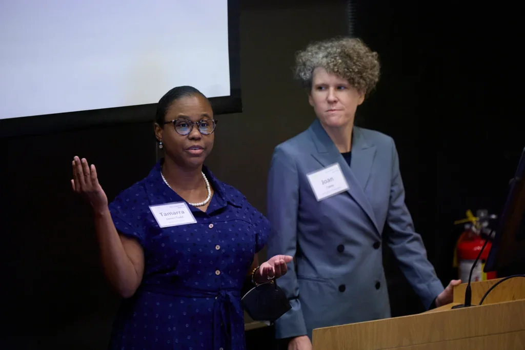 Boot Camp Instructors Dr. Tamarra James-Todd (left) and Dr. Joan Casey. Credit Kent Dayton.