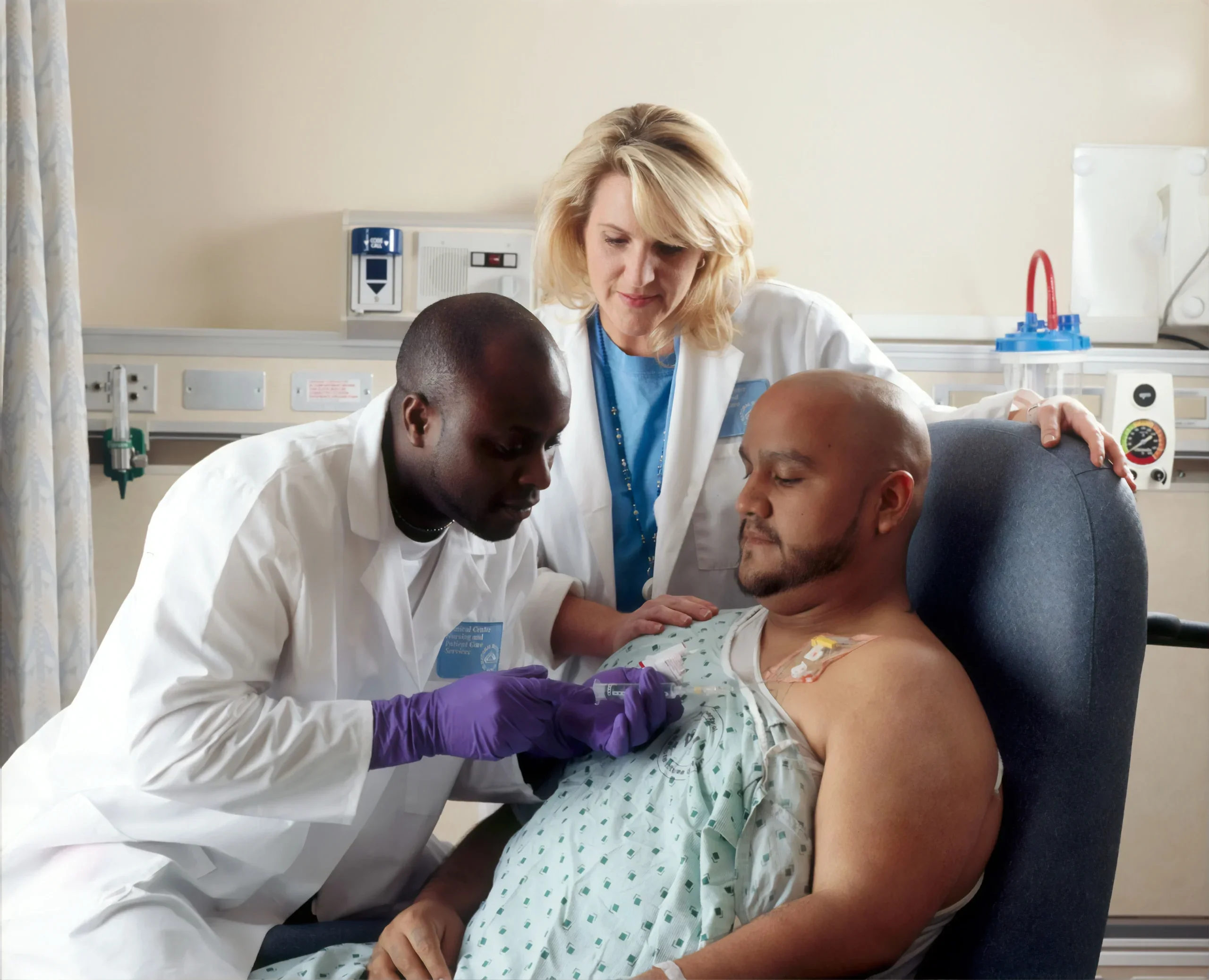 man receiving chemo treatment