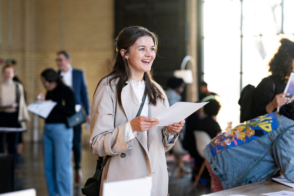 A young student at an orientation session at the Chan School of Public Health