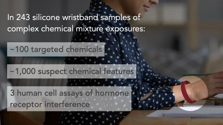 Slide about 243 silicone wristband samples of complex chemical mixture exposures