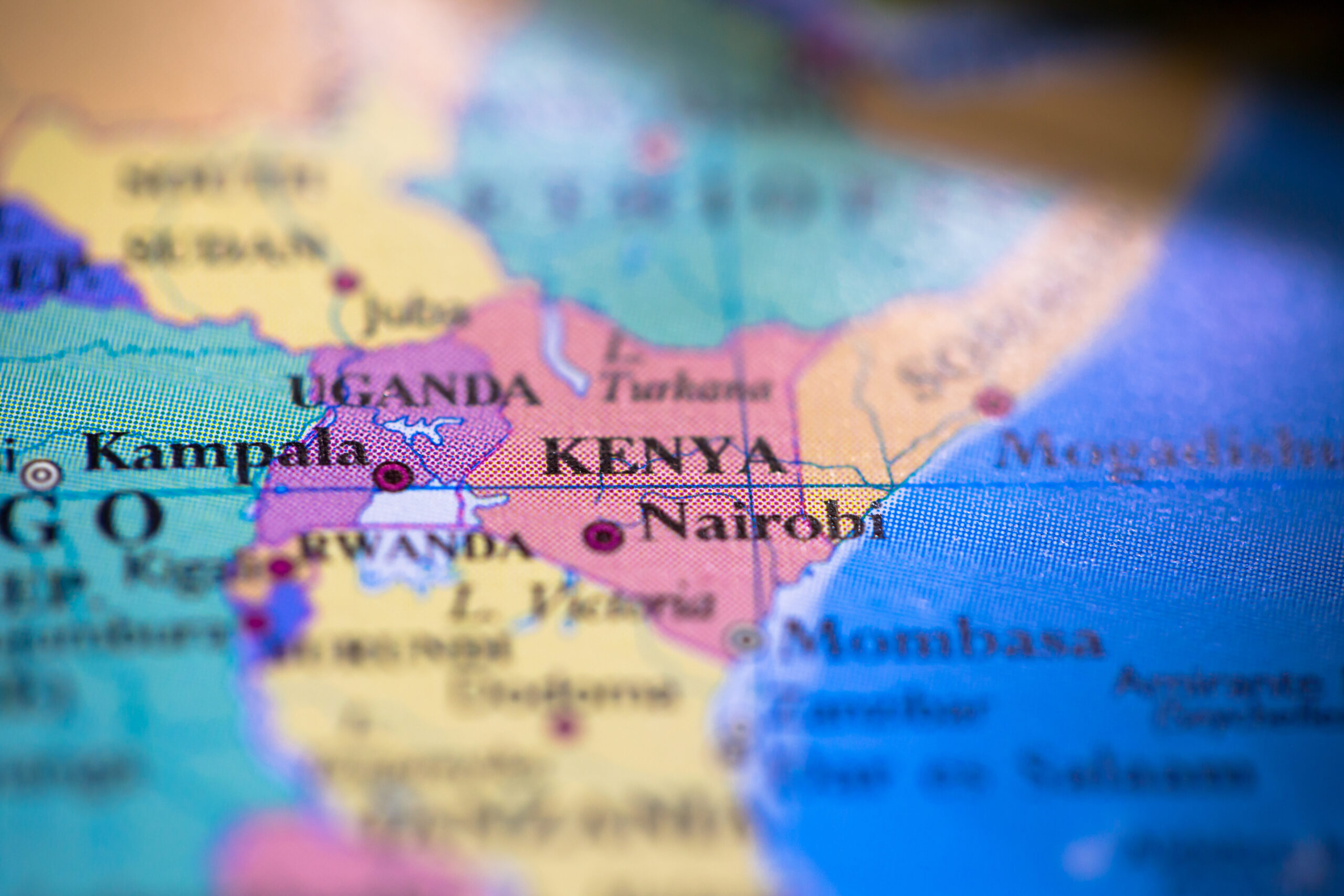 Geographical map location of country Kenya in Africa continent on atlas