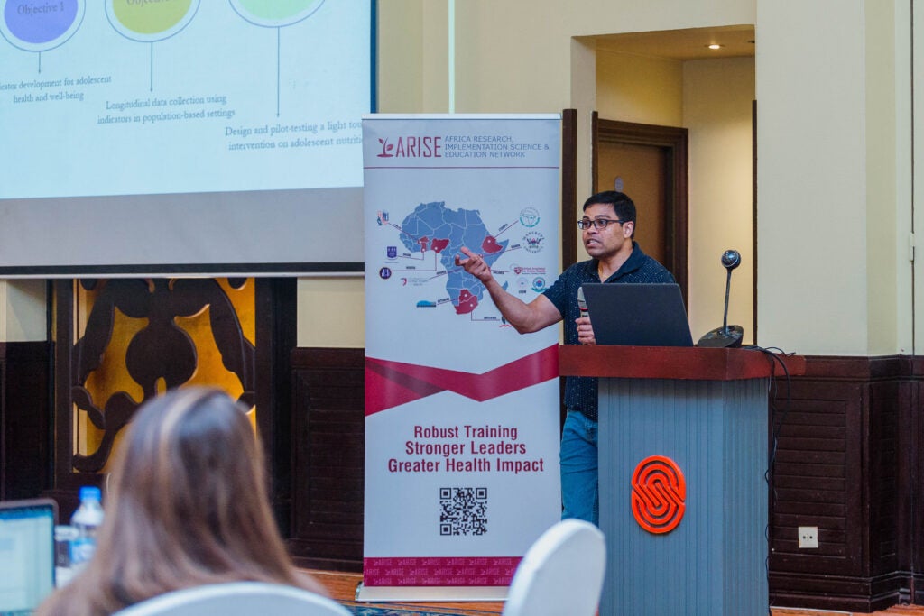 Dr. Sachin Shinde speaking at the ARISE Network annual meeting in Dar es Salaam, Tanzania, held in January 2025.