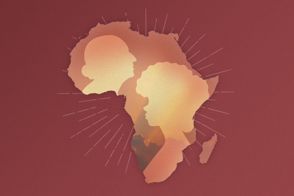 The continent of Africa with the profiles of two women