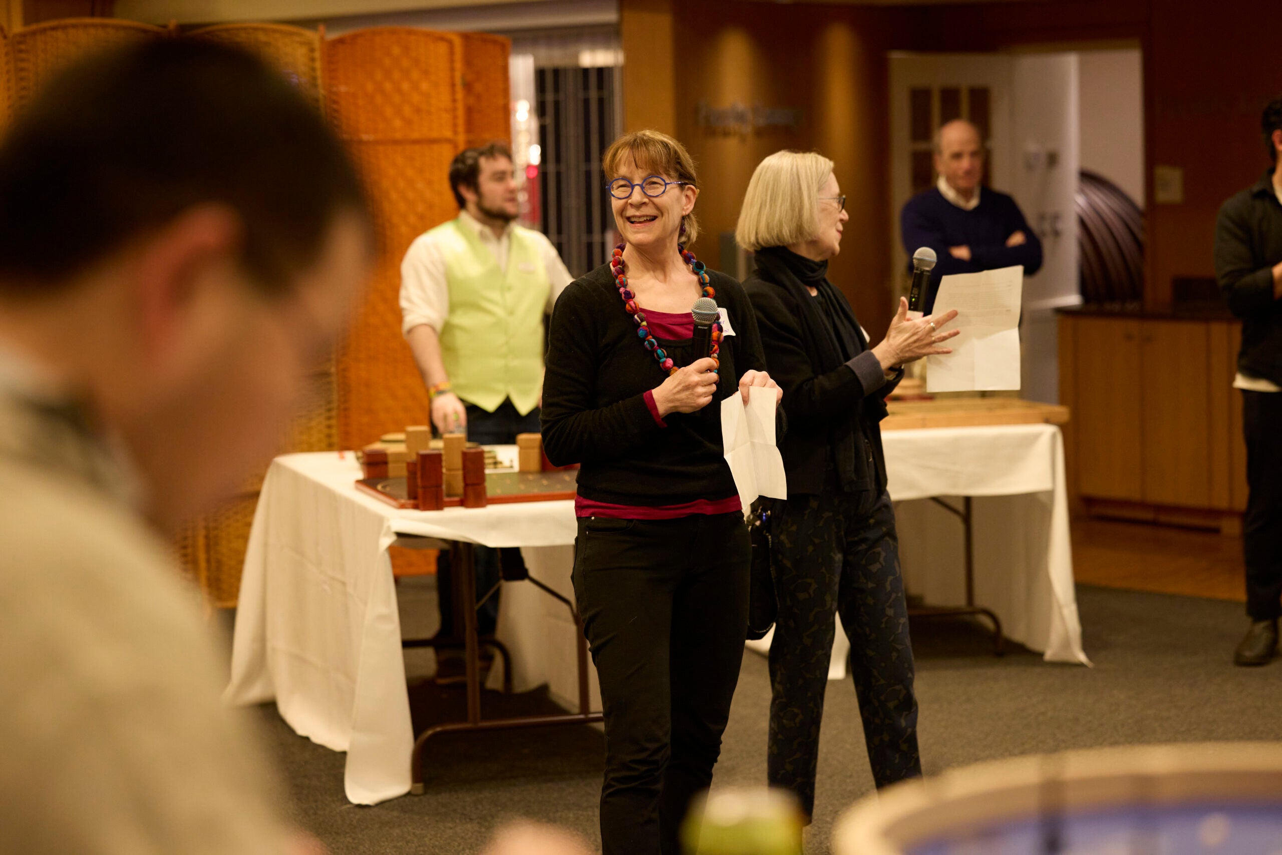 SBS Interim Co-Chairs, Bryn Austin and Karen Emmons addressed students, postdocs, staff, and faculty at the 2025 winter gathering.