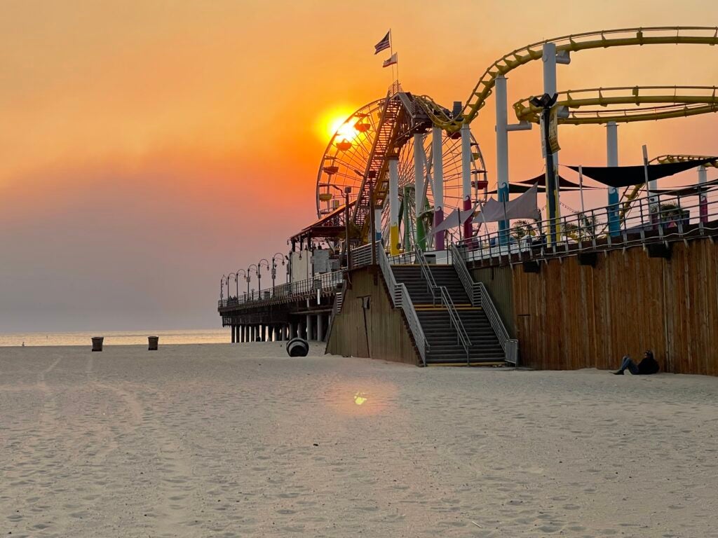 Smoky sunset over Santa Monica Pier.