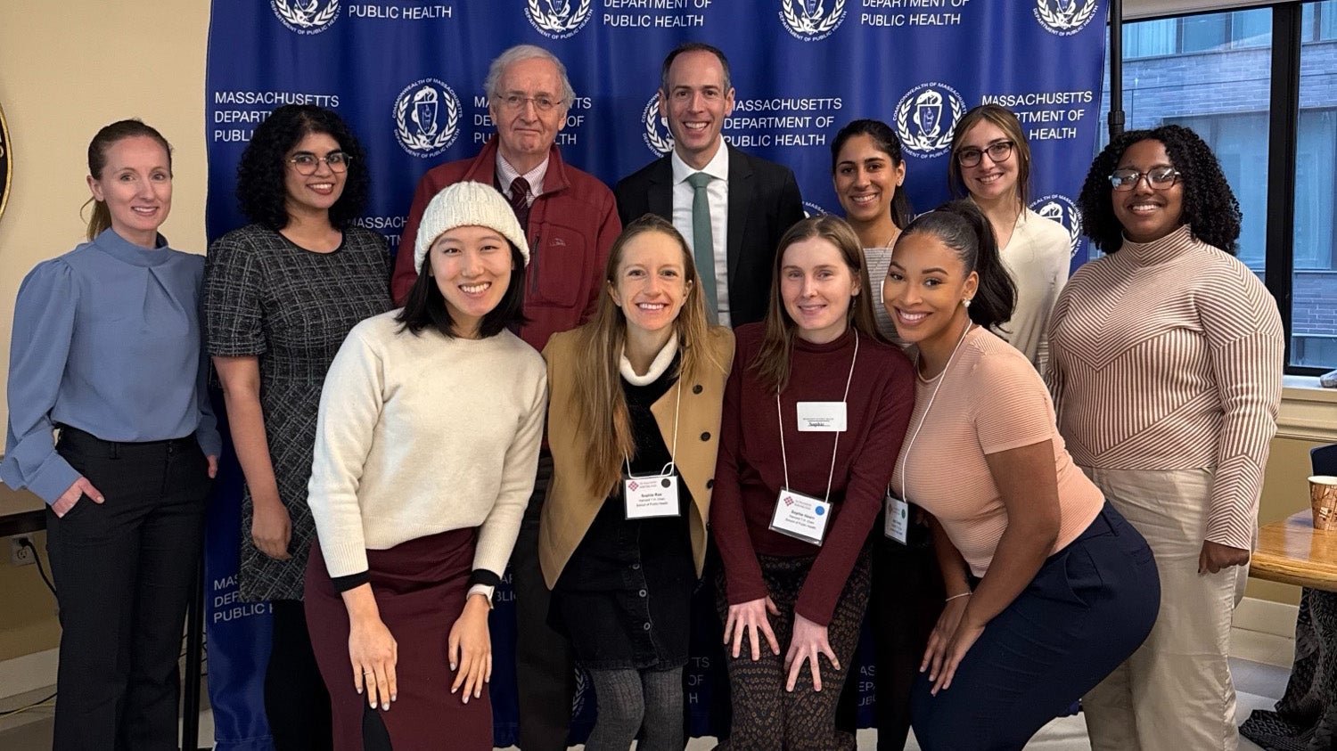 Massachusetts Student Health Policy Forum. Harvard Chan students pose with Prof. John McDonough and Robbie Goldstein, commissioner of the Massachusetts Department of Public Health.