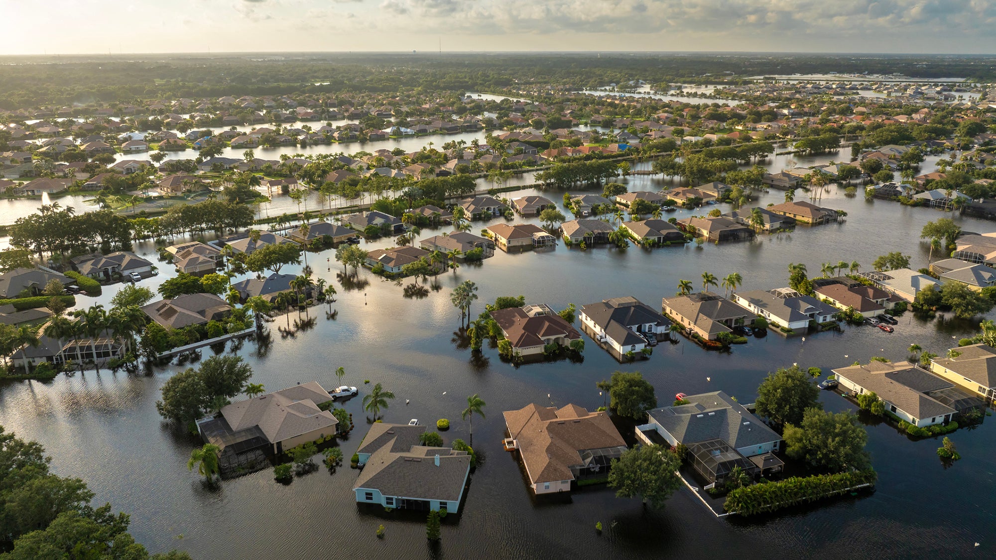 A residential neighborhood in Florida is flooded in the wake of a hurricane.