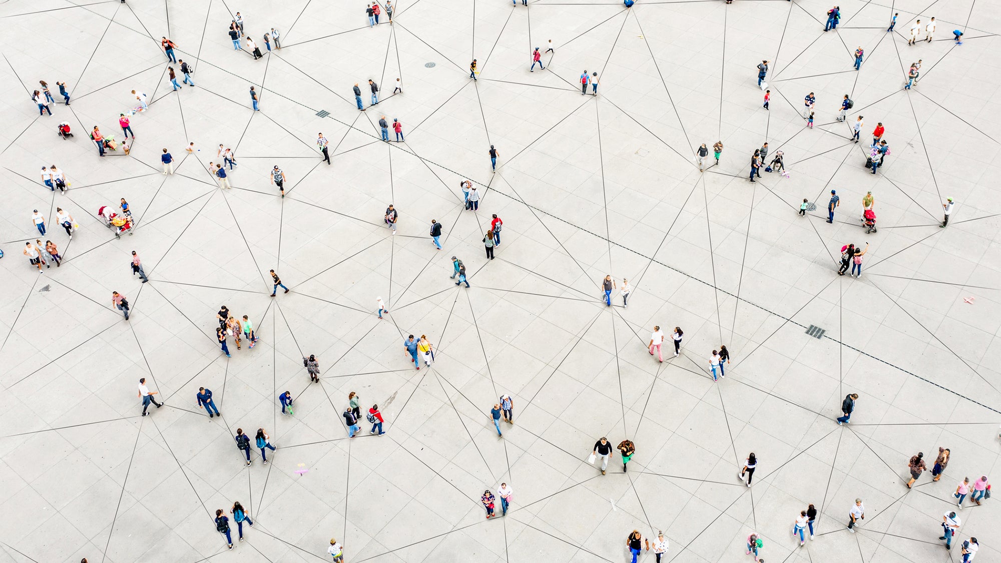 Aerial view of crowd connected by lines