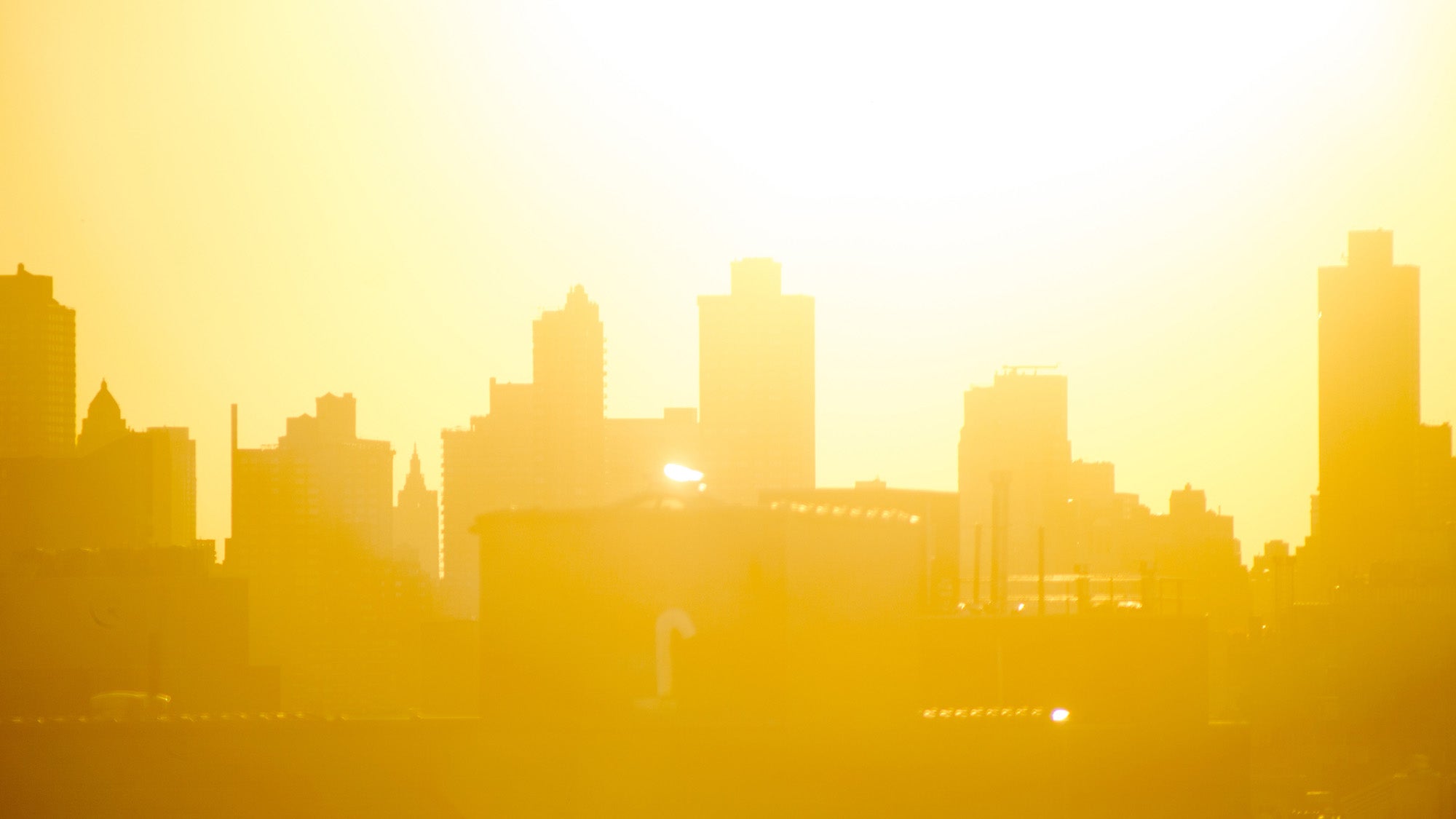 New York City skyline on hazy hot day