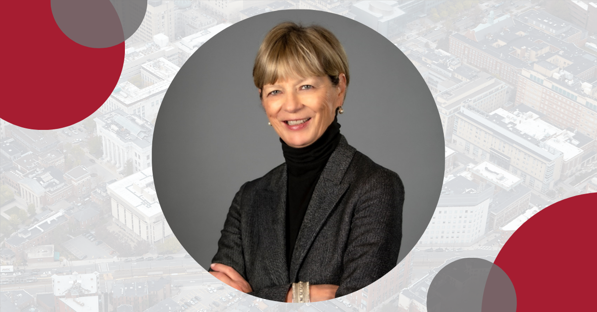 Image with a headshot of Marylou Sudders, against a backdrop of the Boston skyline