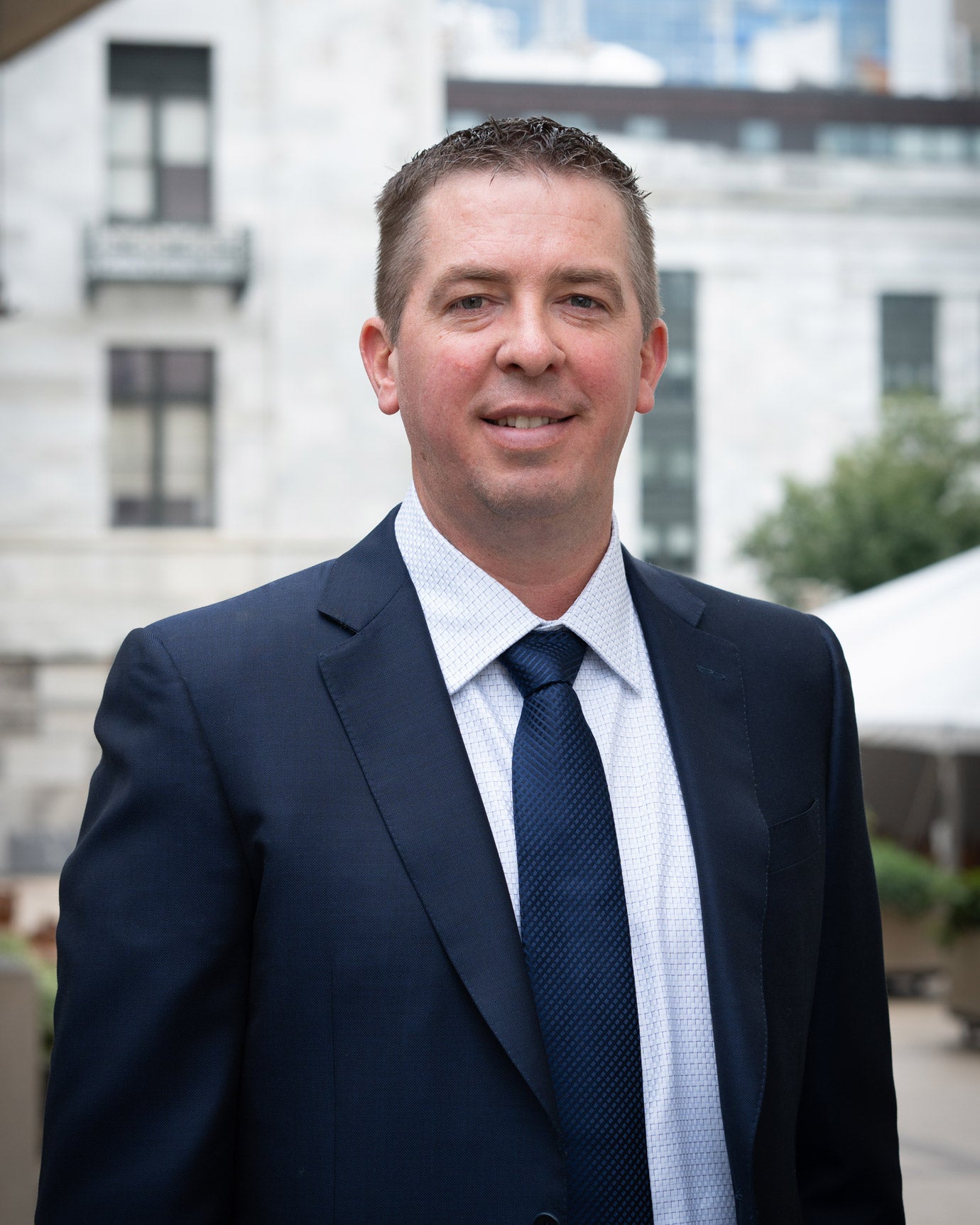 Michael Miedema photographed outside Harvard TH Chan School of Public Health