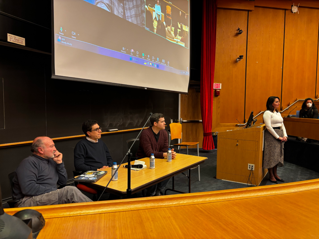 The panel featured (from left) Alessandro Bocconcelli, Matthew Hayek, filmmaker Francesco De Augustinis,  and moderator Eva Douzinas, President of the Rauch Foundation.  