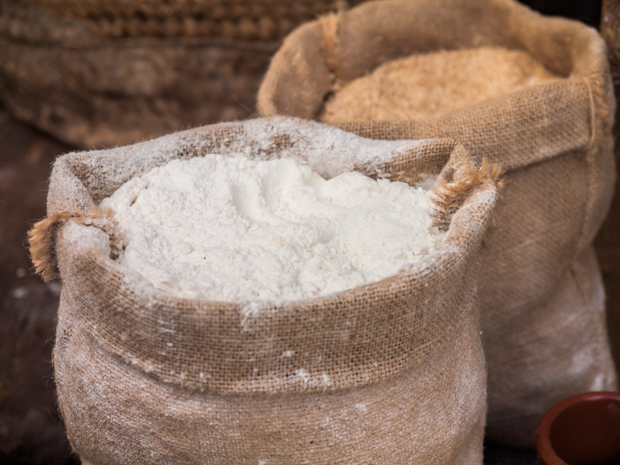 flour in a burlap sack