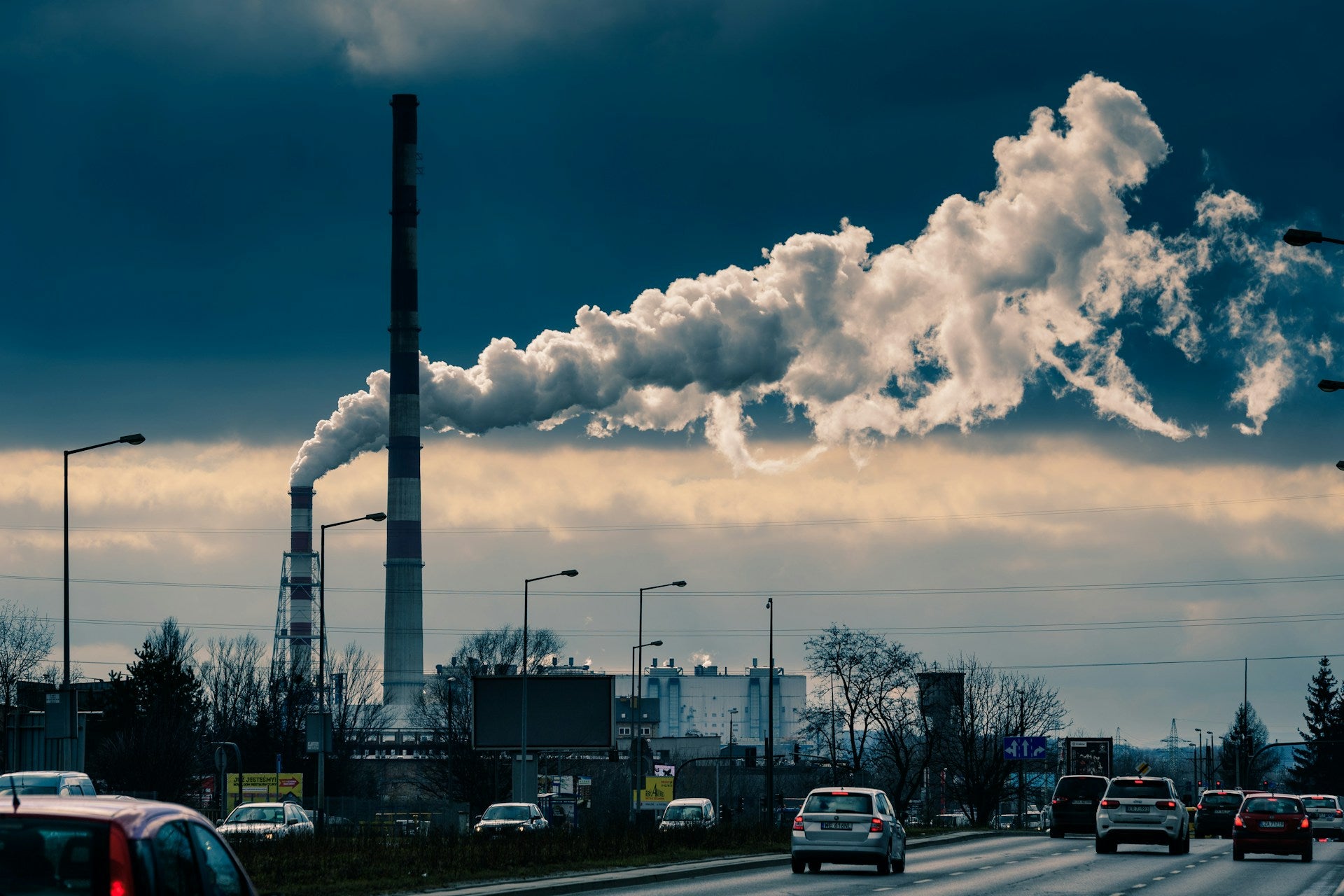 Smoke and pollution over a highway