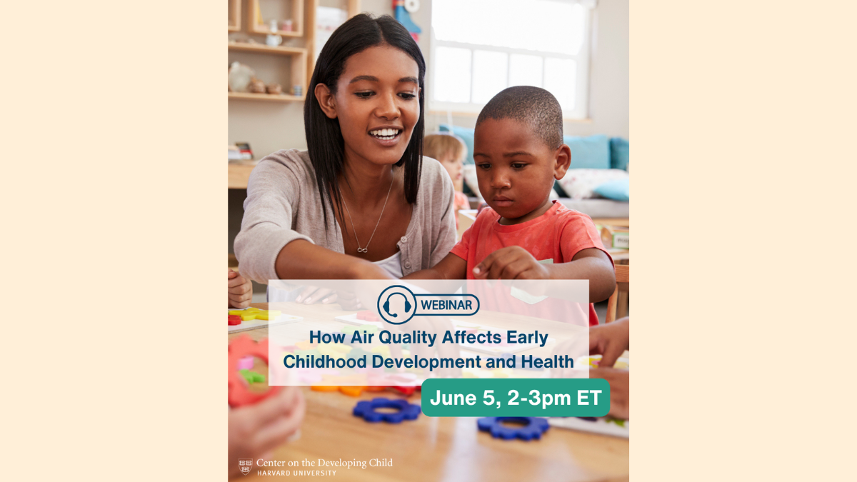 event flyer, mom with young son playing at a table