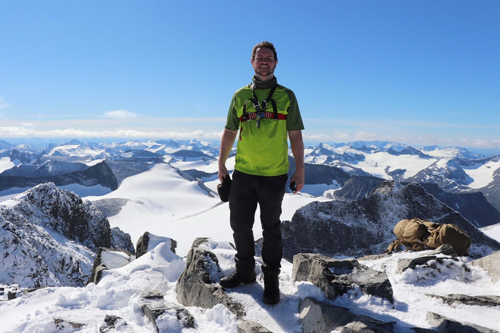 McCaffrey on a peak in Norway, at the highest point in Scandinavia