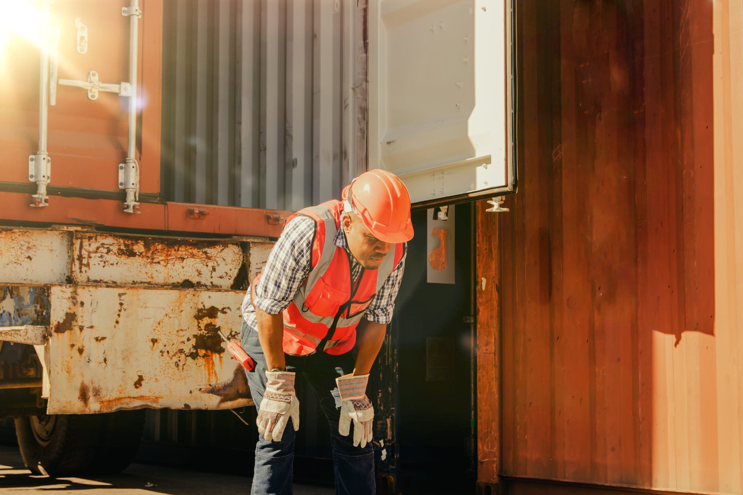 Construction worker overheats outside