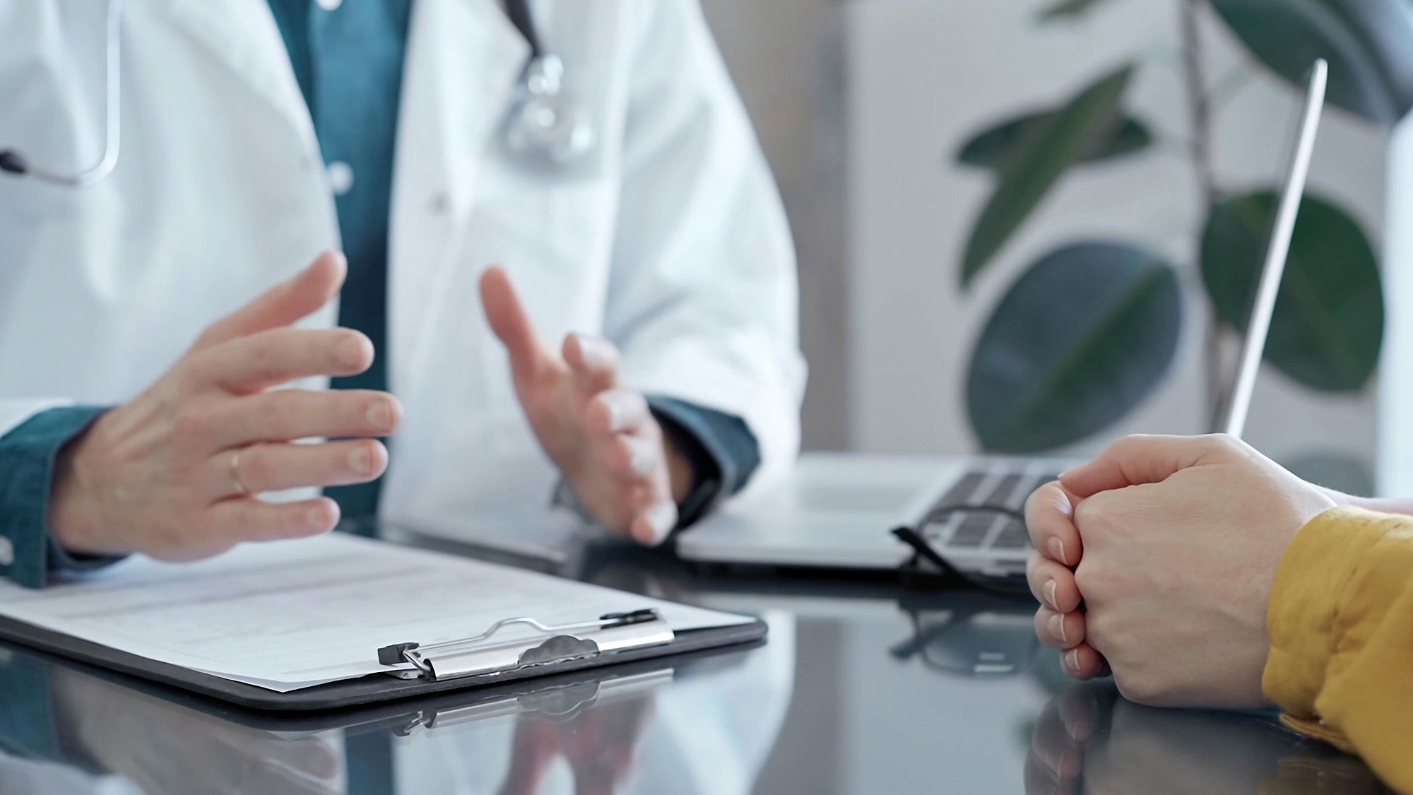 A doctor talks to a patient.