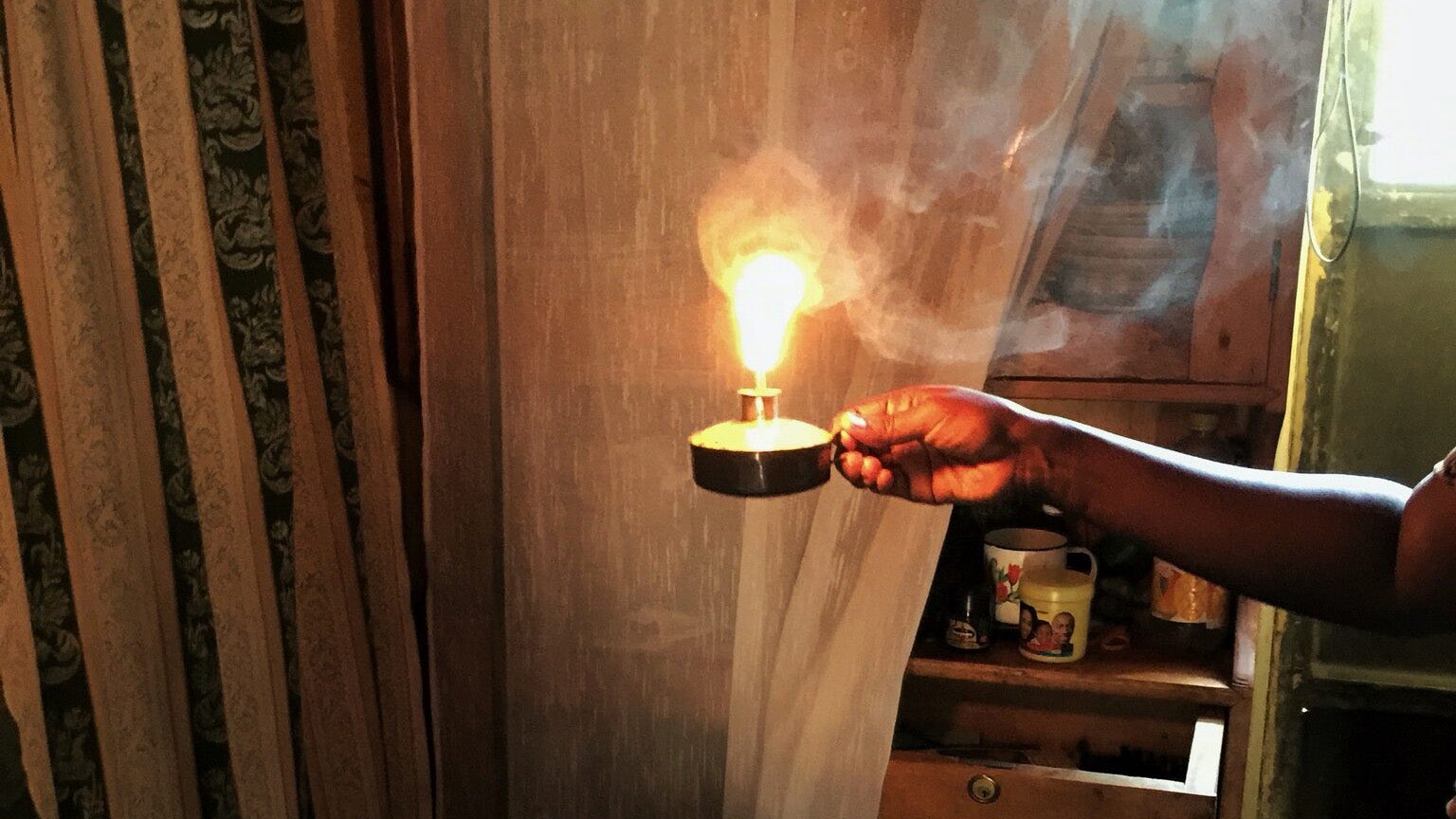 Kerosene lamp in a home in Uganda