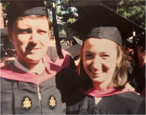 Maria Navarro (right) and husband at Harvard graduation ceremony
