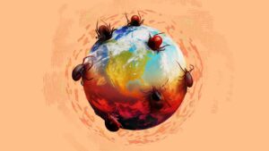 The Earth with ticks crawling on it