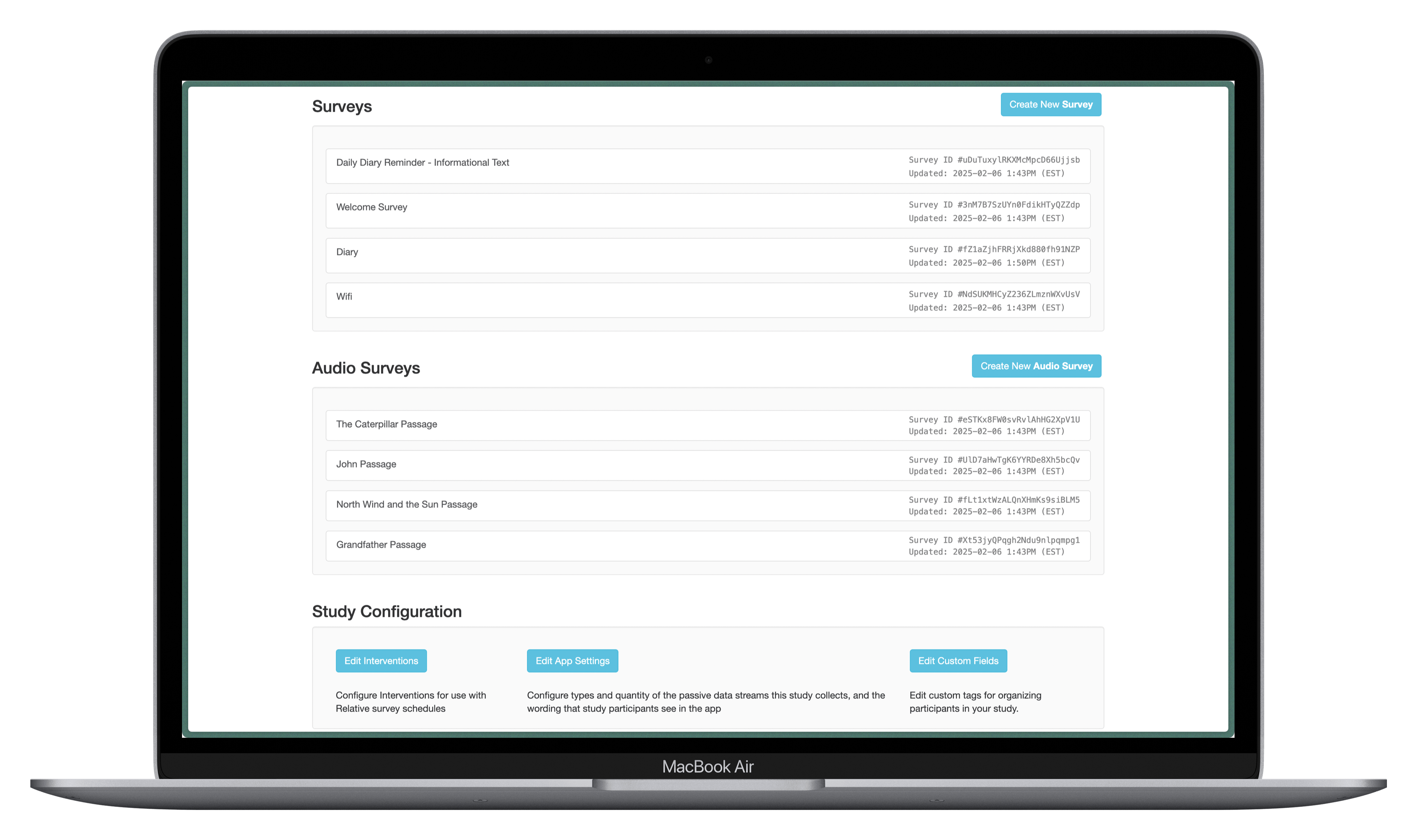 Surveys screenshot