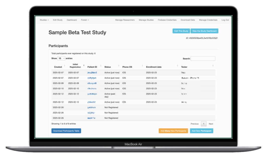 Sample Beta Test Study Screenshot