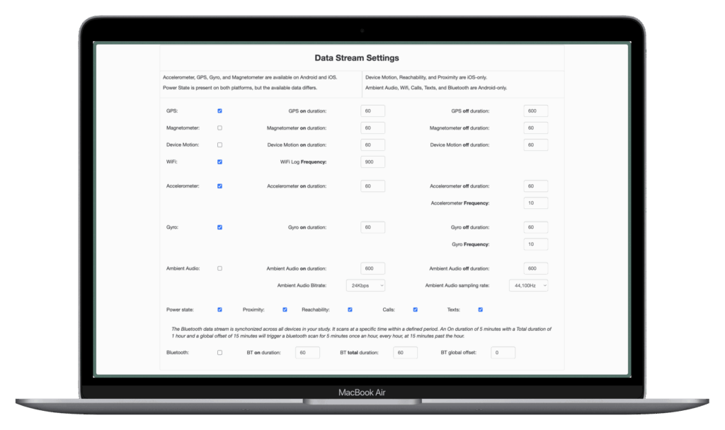 passive data stream setting screesnhot