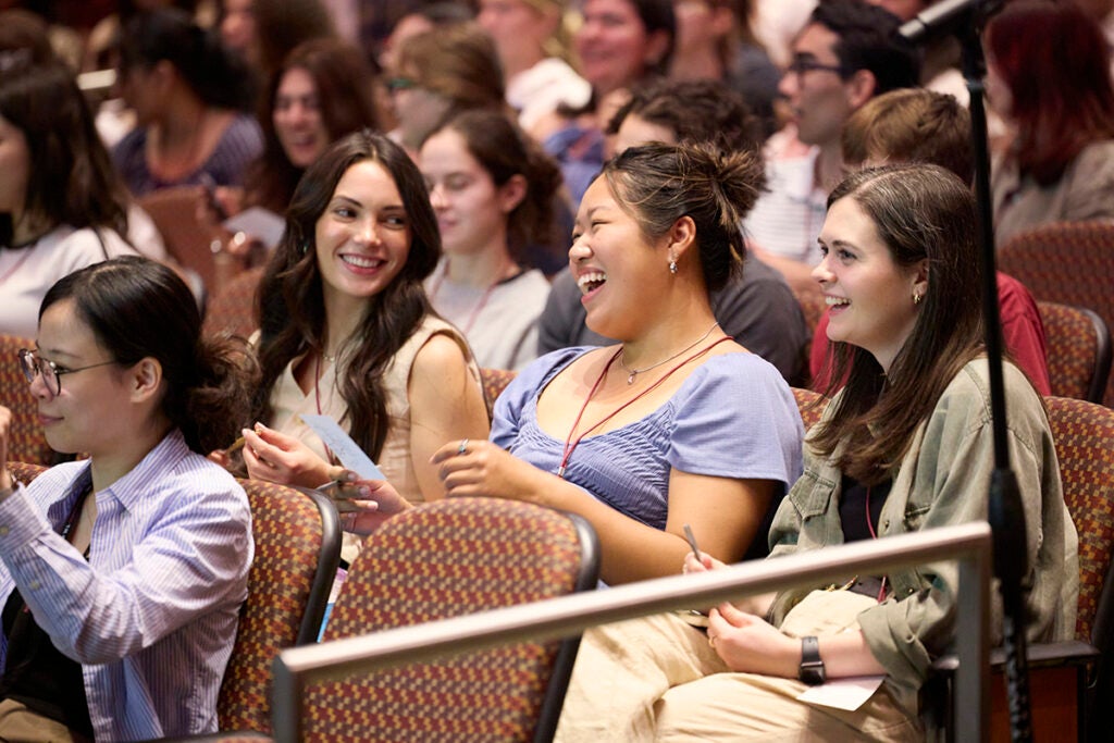 Students in JBM amphitheater at Harvard Chan Orientation