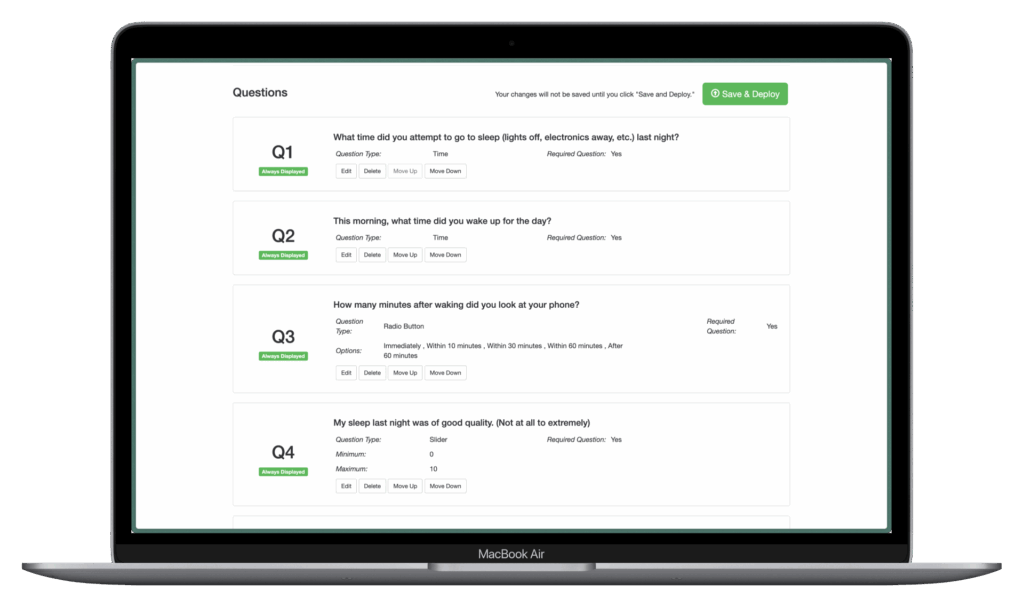 Survey Questions screenshot