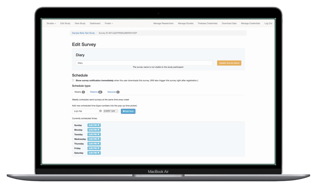 Edit surveys screenshot